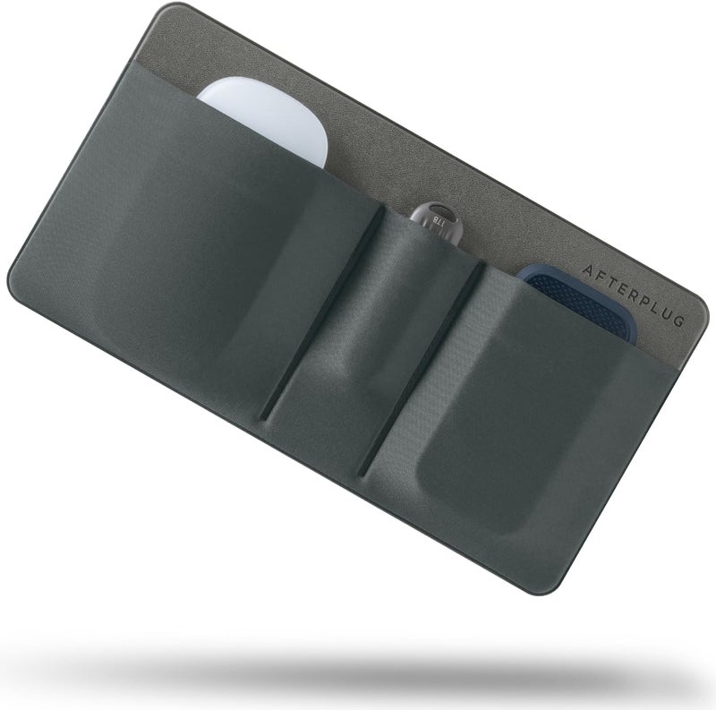 Afterplug 3-Pocket Storage Pouch, Adhesive Laptop Accessory Organizer, for Portable HDD, SSD, USB Drive, Mouse, Cables - Gray - Image 1